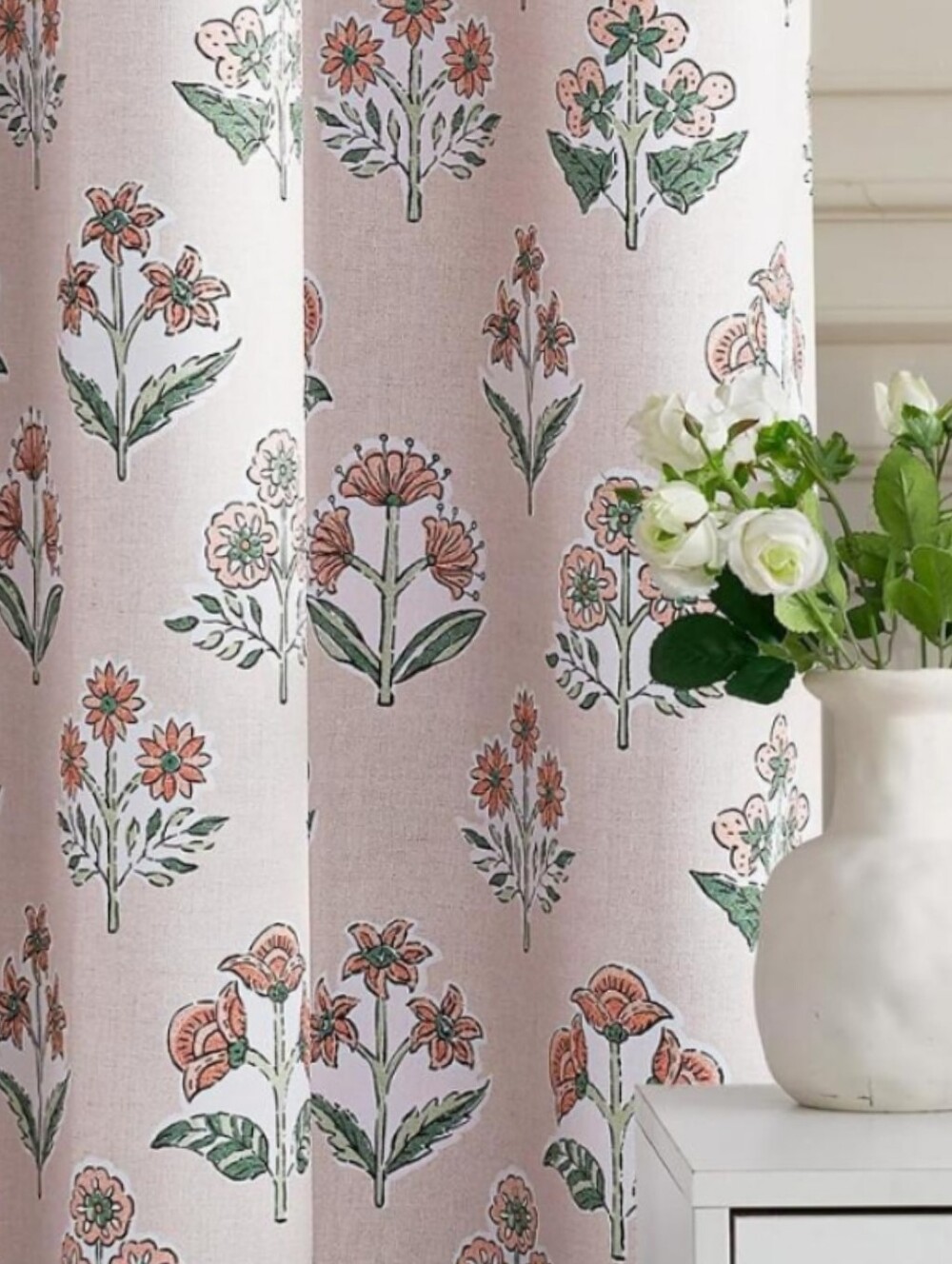 NWT 2-Panels 52"x84" Floral Print Blackout Curtain Set In Blush Pink/Green/White